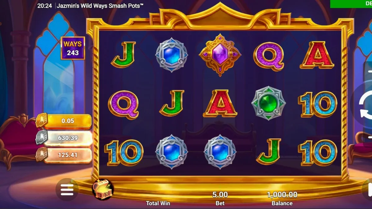 Tampilan visual mewah dari slot Jazmin’s Wild Ways Smash Pots™ dengan nuansa Arabian